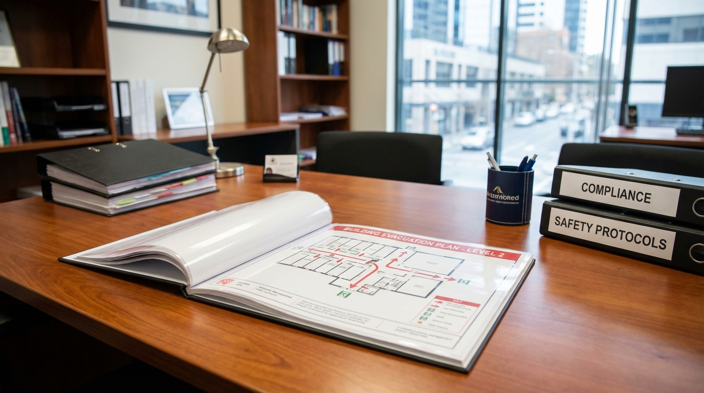 Residential evacuation plan documents and fire safety checklist for property managers